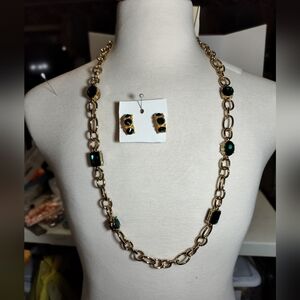Khloe Elegant Gold and Green Stone Necklace and Earring Set